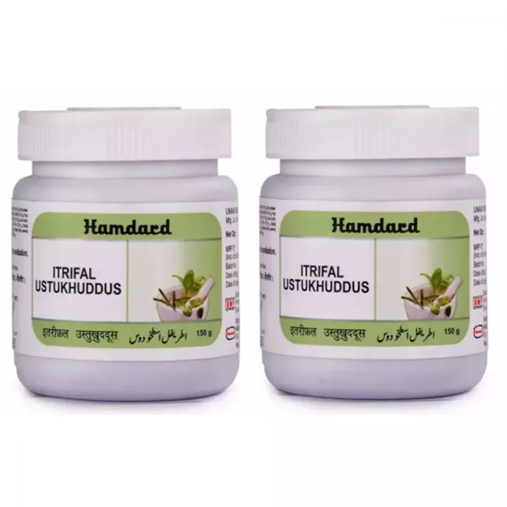 Hamdard Itrifal Ustukhuddus in a 150g pack of 2 is an Unani medicine primarily used as a brain tonic and a remedy for headaches, migraines, and digestive issues like constipation Hamdard Itrifal Ustukhuddus in a 150g pack of 2 is an Unani medicine primarily used as a brain tonic and a remedy for headaches, migraines, and digestive issues like constipation