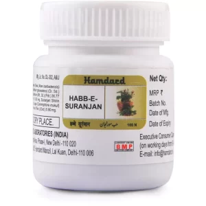 Hamdard Habbe Suranjan (100 Pills) is a classical Unani medicine primarily used for natural relief from joint pain, backache, sciatica, and inflammation associated with arthritis and gout.