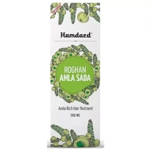 Hamdard Roghan Amla Sada (200ml) is a traditional Unani hair oil used to strengthen hair roots, prevent hair loss, and promote healthy hair growth and shine