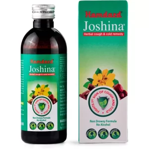 Hamdard Joshina Syrup (200ml) is a natural, non-drowsy herbal Unani remedy designed to provide effective relief from common cold, cough, sore throat, and chest congestion. It is free from alcohol and is made from twelve essential herbs